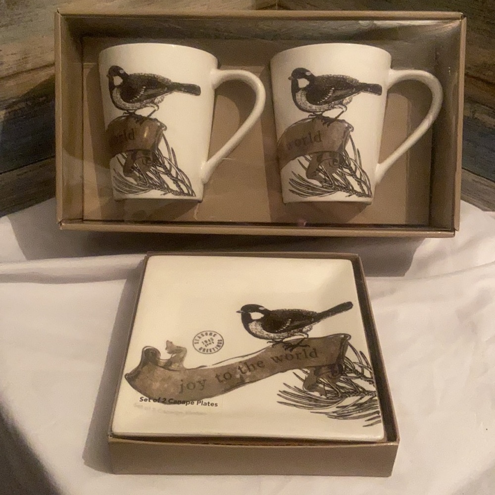 st. nicholas square mugs and canapé plates